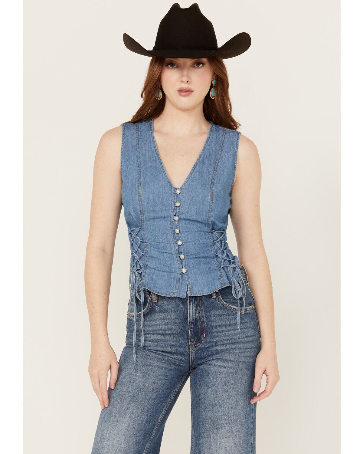 Scully Women's Tie Side Denim Vest, Blue, hi-res