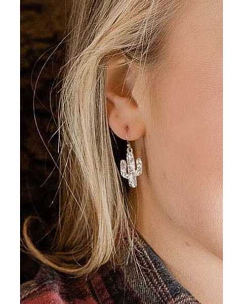 Image #3 - Montana Silversmiths Women's Desert Full Moon Cactus Earrings, Silver, hi-res