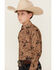 Image #2 - Cowboy Hardware Boys' Vintage Bronc Long Sleeve Snap Stretch Western Shirt, Brown, hi-res