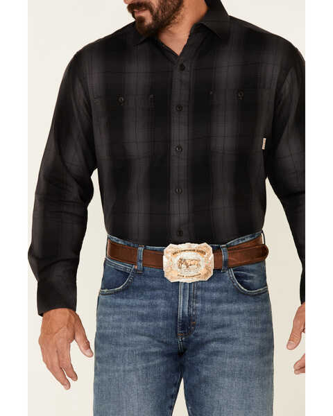 Resistol Men's Azie Large Ombre Plaid Long Sleeve Button Down Western Shirt , Navy, hi-res