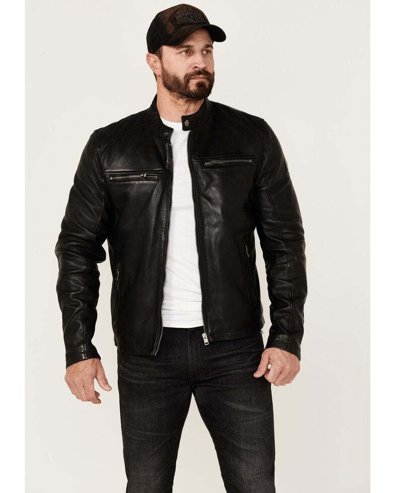 Mauritius Leather Men's Jon Lamb Moto Jacket , Black, hi-res