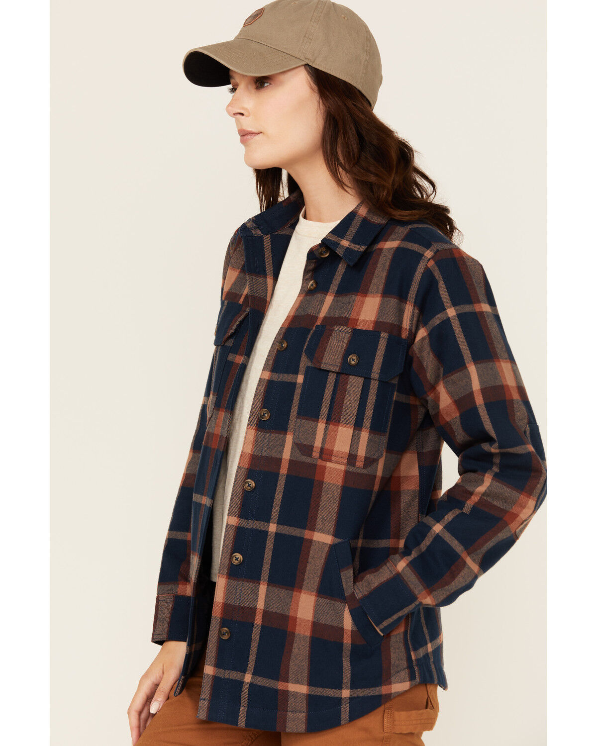 Image #2 - Lucky Brand Workwear Women's Plaid Print Button-Down Flannel Shacket, Blue, hi-res