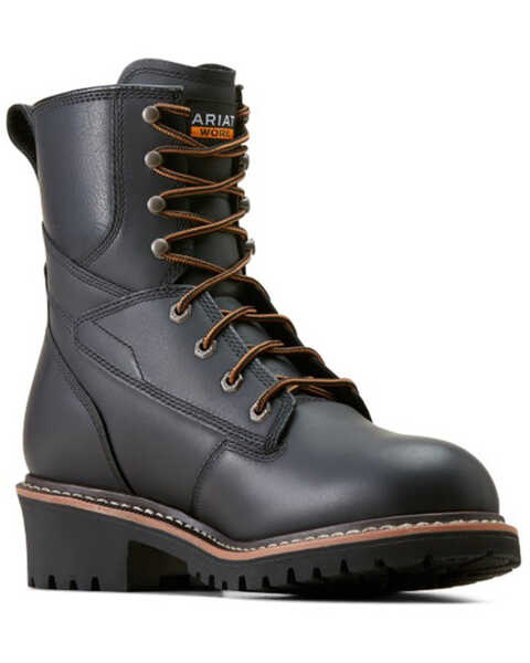 Image #1 - Ariat Men's 8" Logger Shock Shield Waterproof Work Boots - Soft Toe , Black, hi-res