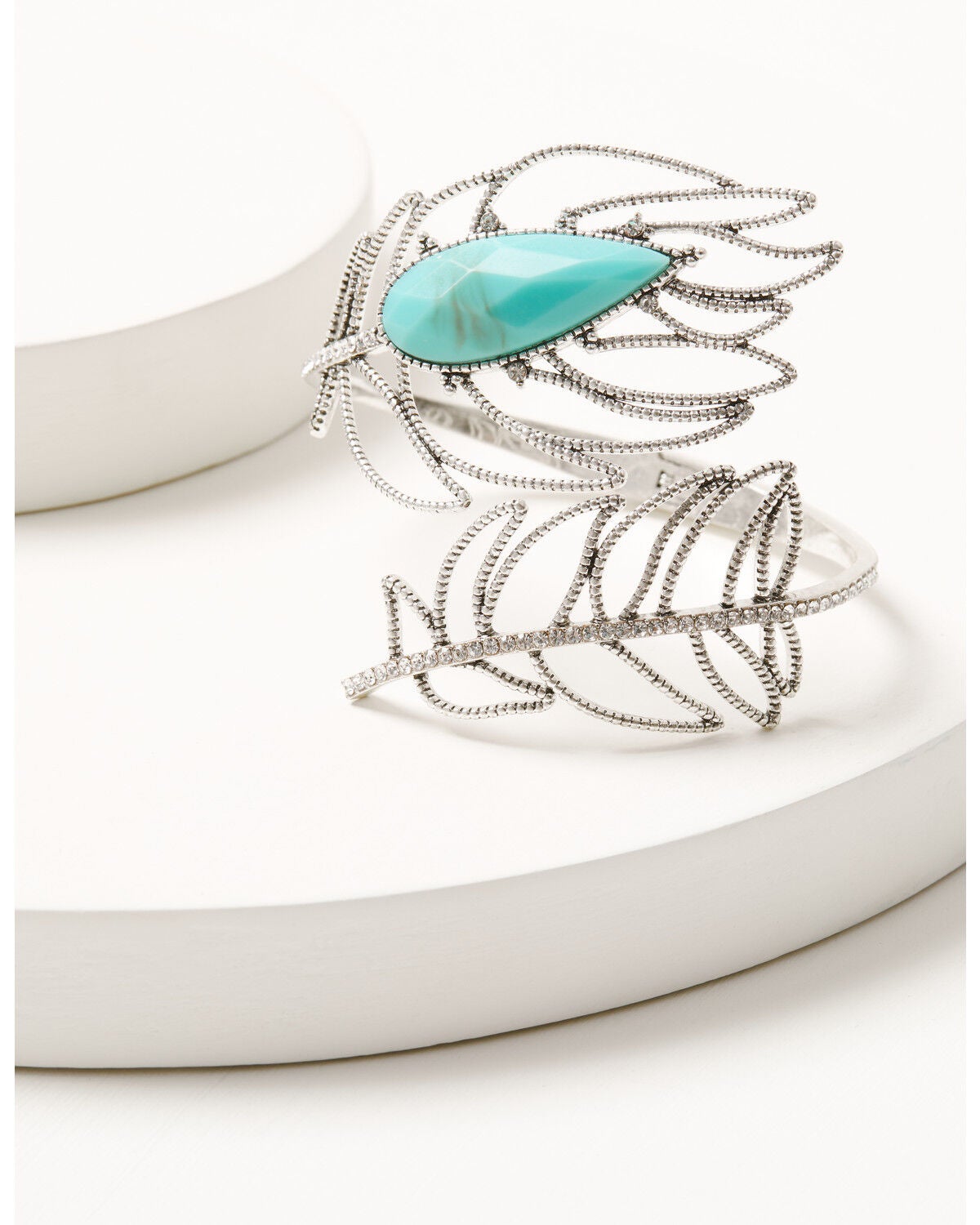 Image #1 - Lainey Wilson Women's Pav&eacute; Stone Feather Cuff, Silver, hi-res