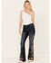 Image #1 - Grace in LA Women's Dark Wash High Rise Paisley Embroidered Flare Jeans , Dark Wash, hi-res