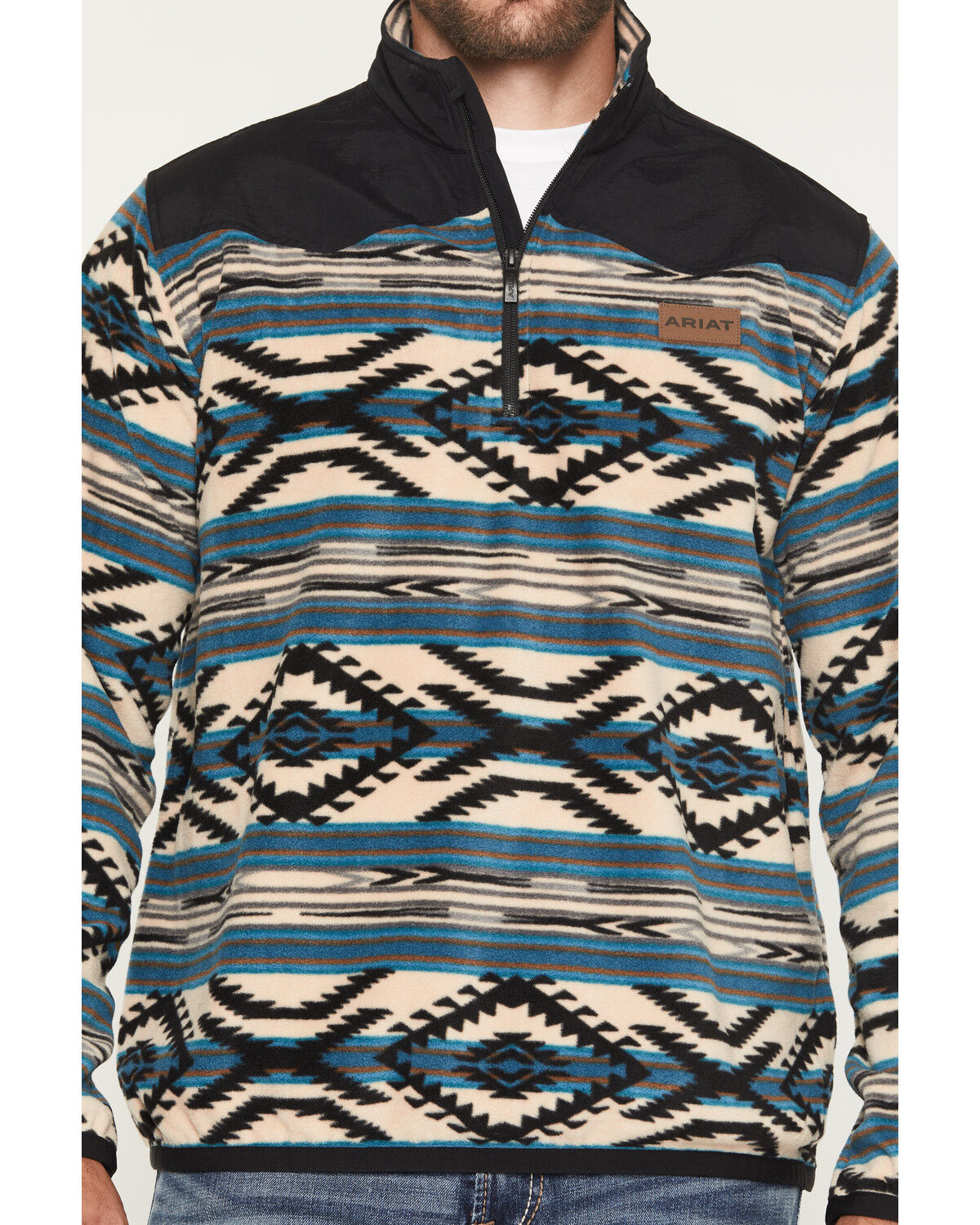Image #3 - Ariat Men's Basis Southwest 1/4 Zip-Up Fleece Pullover, Teal, hi-res