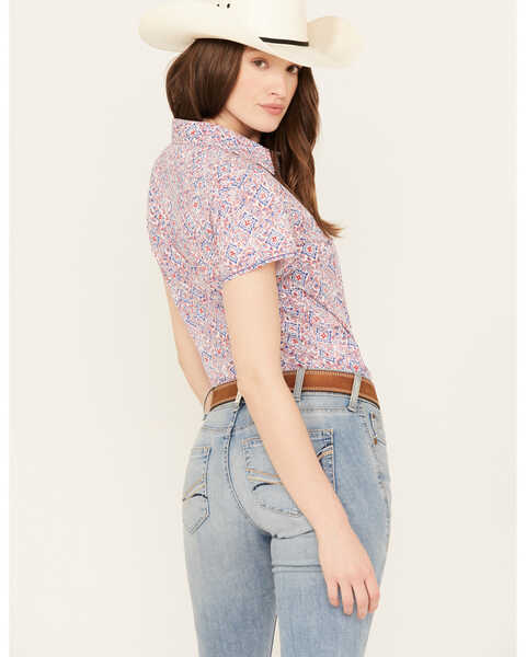 Image #4 - Rough Stock by Panhandle Women's Paisley Print Stretch Short Sleeve Western Pearl Snap Shirt, Multi, hi-res