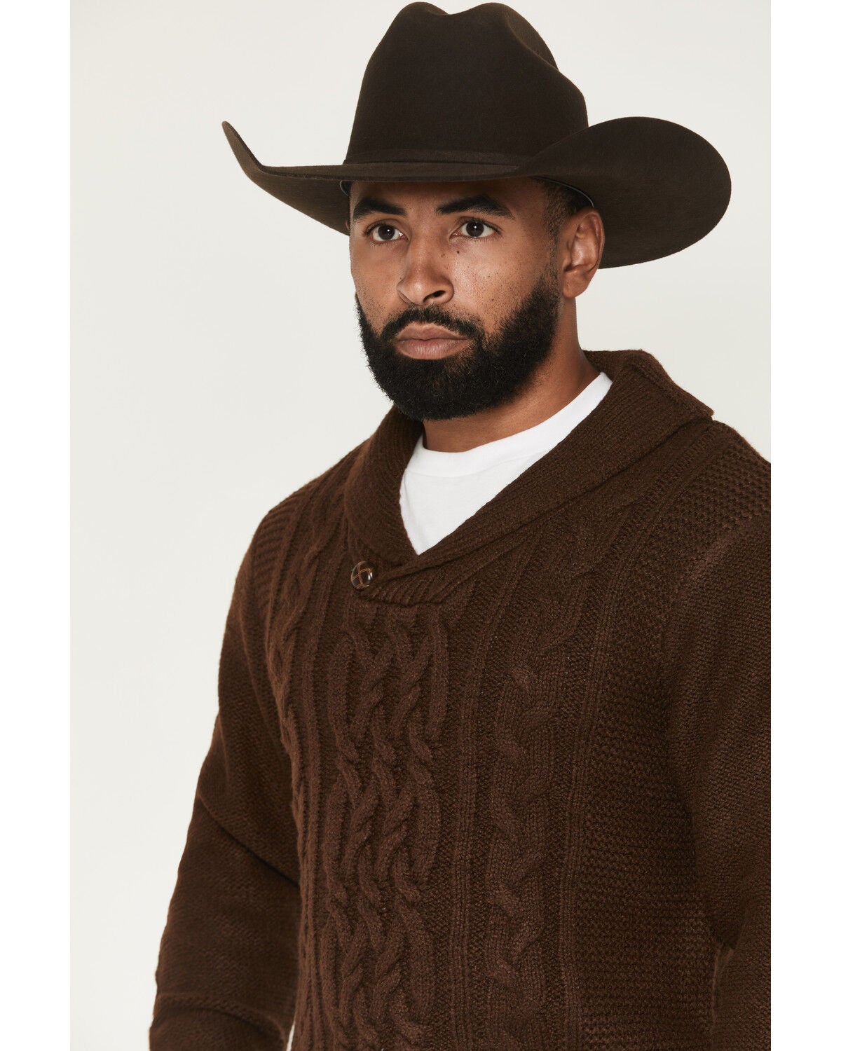 Image #2 - Cotton & Rye Men's Boot Barn Exclusive Solid Cable Knit Sweater, Dark Brown, hi-res
