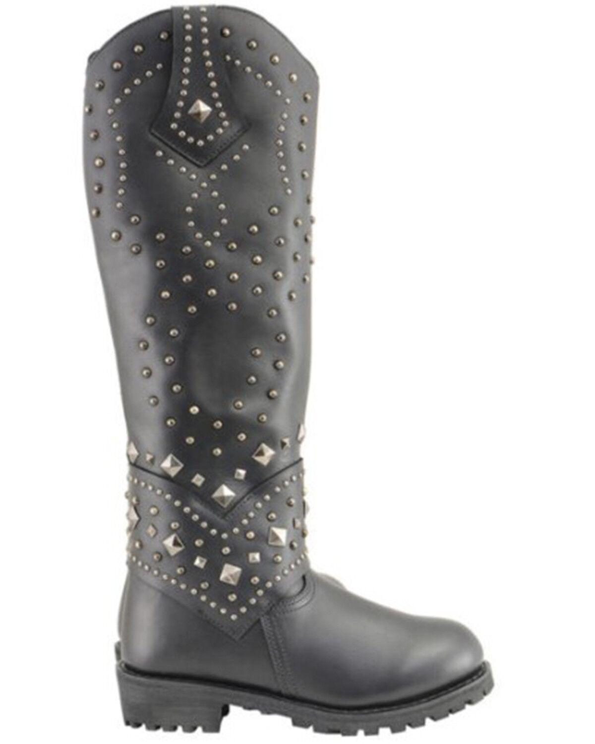 Image #2 - Milwaukee Leather Women's Extra Tall Studded & Riveted Pull On Boots - Round Toe, Black, hi-res