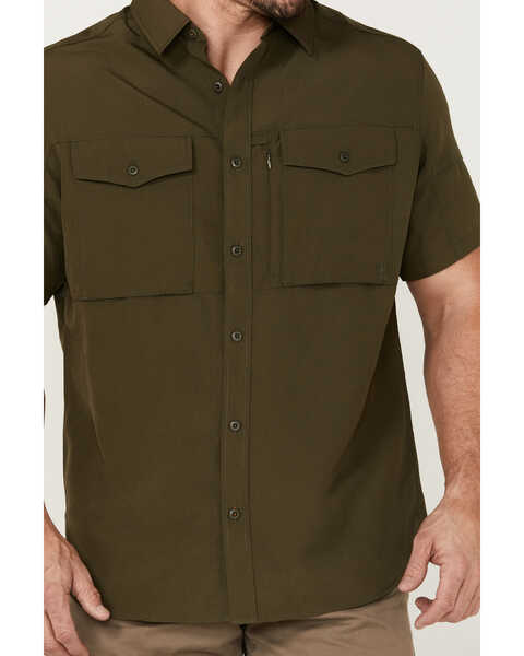 Image #3 - Brothers and Sons Men's Solid Dobby Performance Short Sleeve Button-Down Western Shirt , Olive, hi-res