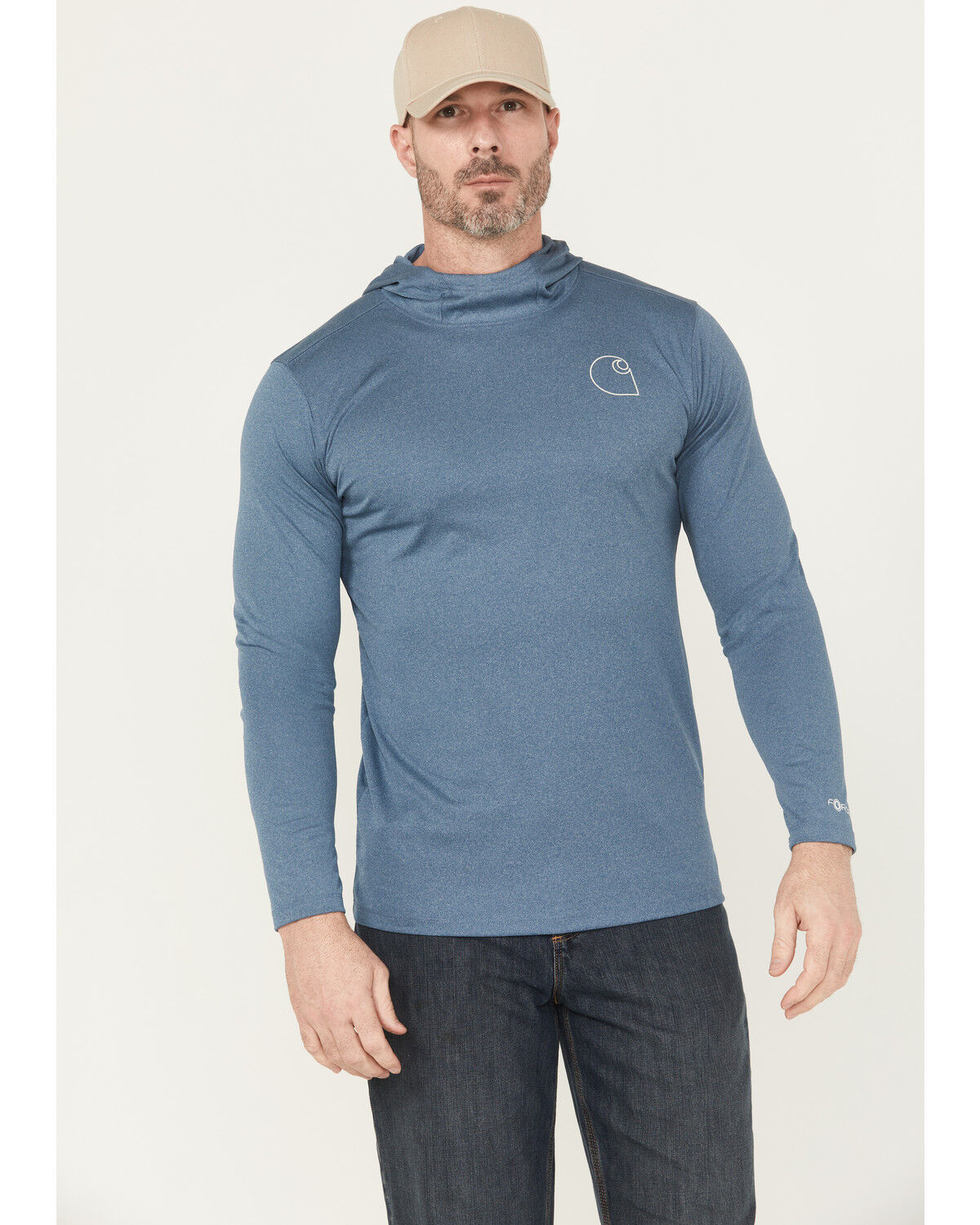 Image #3 - Carhartt Men's Force Sun Defender™ Lightweight Long Sleeve Hooded Work Shirt, Blue, hi-res
