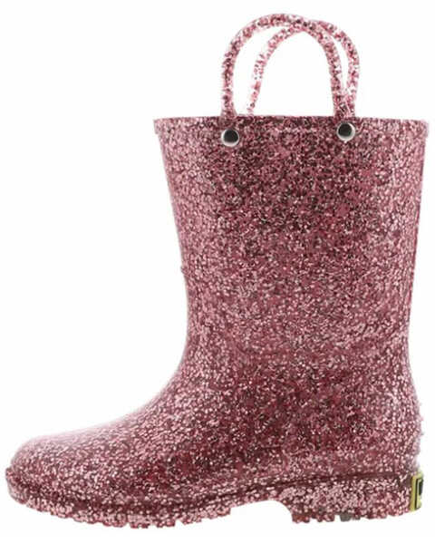 Image #3 - Western Chief Girls' Glitter PVC Rain Boots - Round Toe, Rose Gold, hi-res