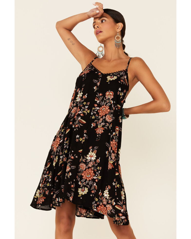 Wild Moss Women's Black Floral Boho Dress , Black, hi-res