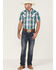 Gibson Men's Blue Horizon Plaid Short Sleeve Snap Western Shirt , Cream, hi-res