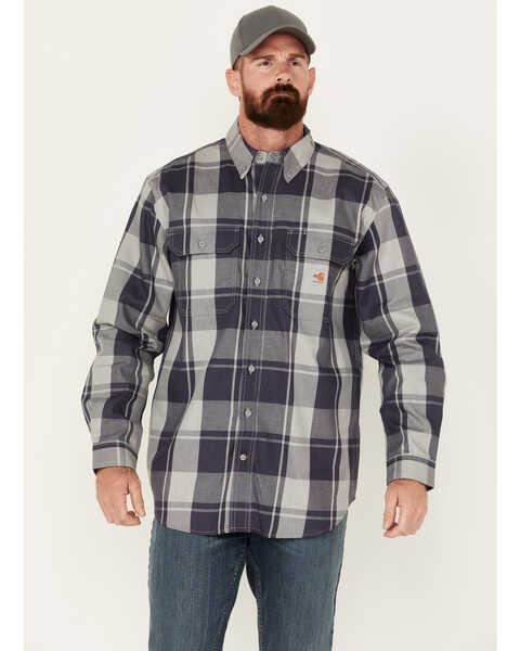 Carhartt Men's FR Force Rugged Flex® Plaid Print Long Sleeve Button-Down Western Work Shirt , Charcoal, hi-res