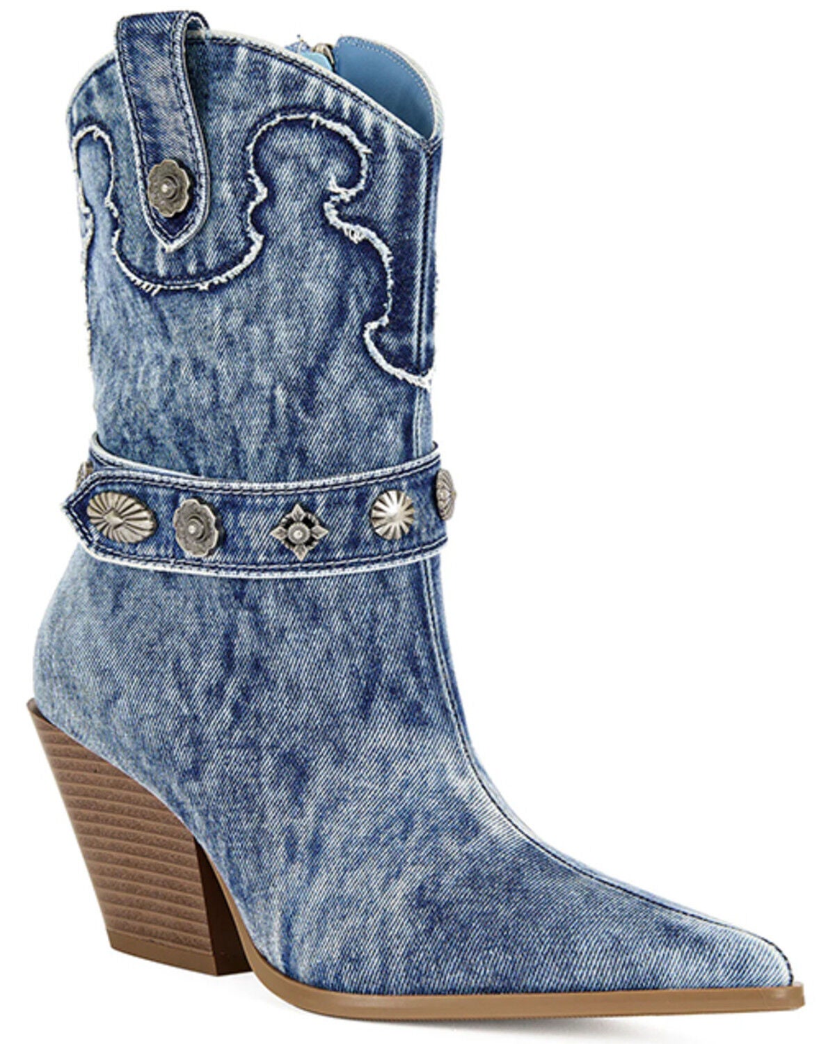 Image #1 - Azalea Wang Women's Neith Denim Western Booties - Round Toe, Blue, hi-res