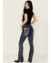 Image #1 - Grace In LA Women's Medium Wash Floral Paisley Embroidered Mid Rise Bootcut Stretch Denim Jeans, Medium Wash, hi-res
