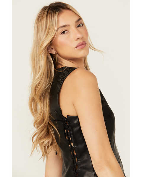 Image #2 - Wonderwest Women's Chain and Braid Leather Vest , Black, hi-res