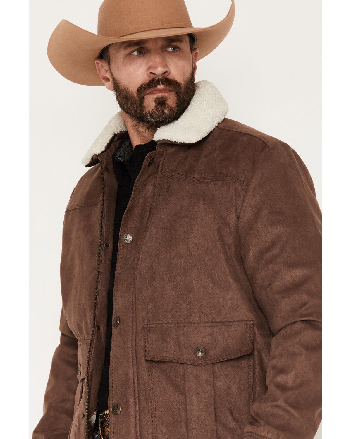 Image #2 - Cody James Men's Edward Faux Suede Snap Sherpa Bomber Jacket, Dark Brown, hi-res