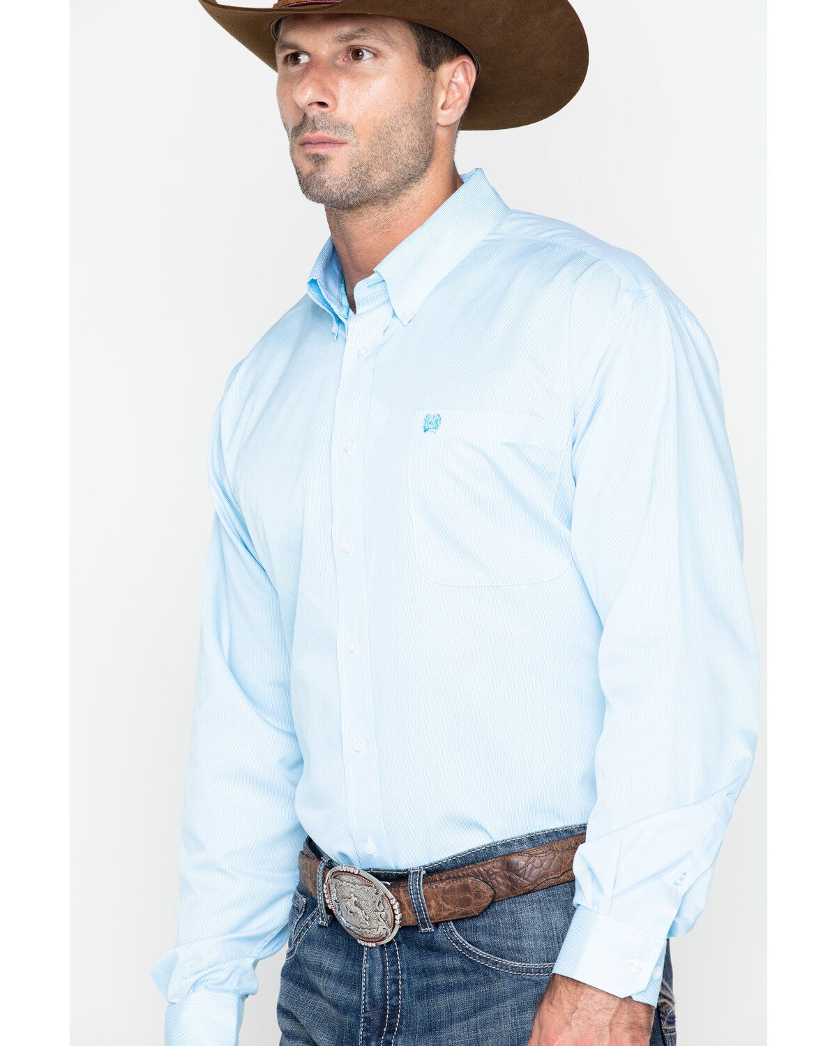 Image #4 - Cinch Men's Striped Print Tencel Long Sleeve Button-Down Western Shirt - Big, Light Blue, hi-res