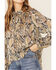 Image #2 - Revel Women's Paisley Print Long Sleeve Woven Chiffon Peasant Top, Black, hi-res