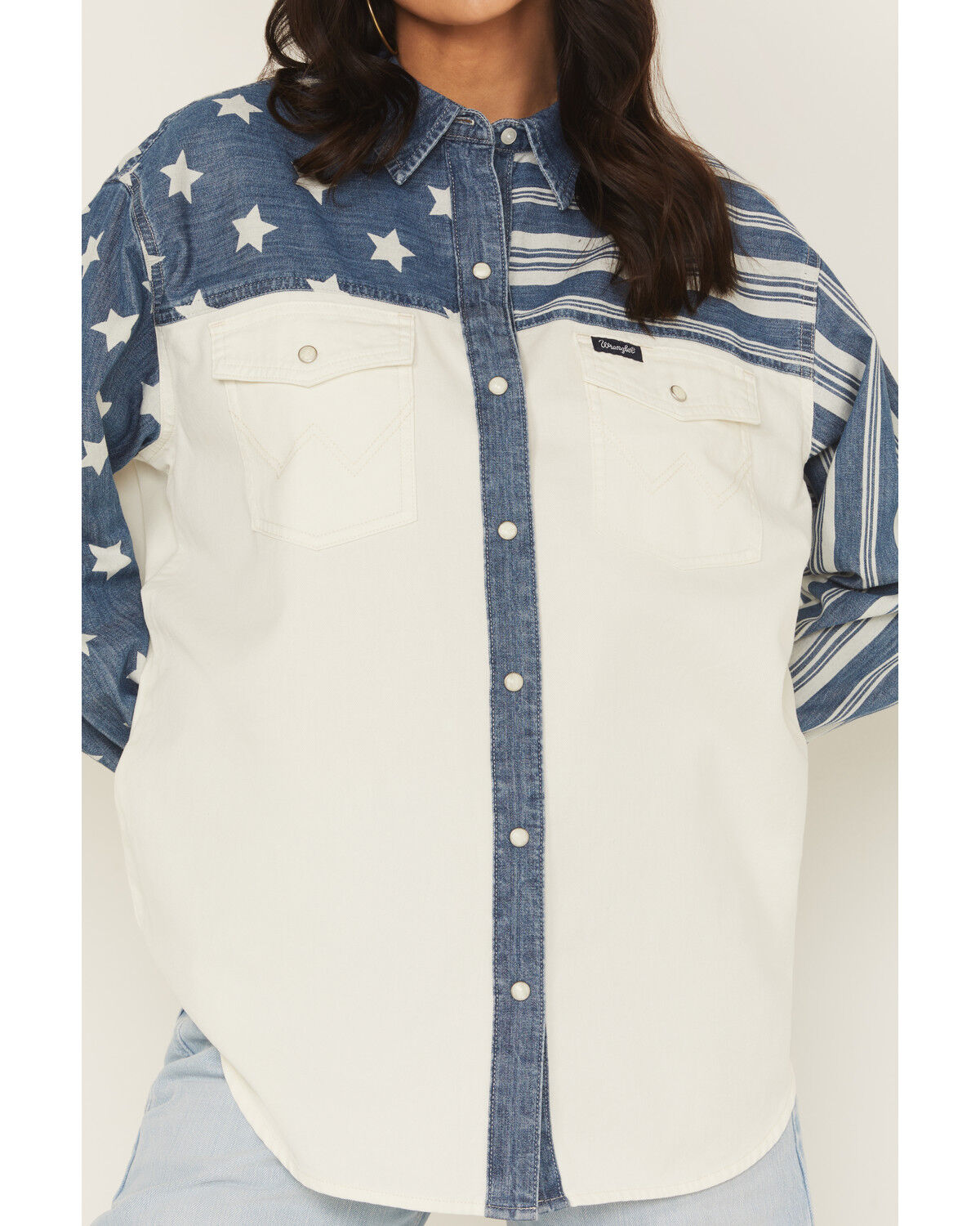 Image #3 - Wrangler Retro Women's Stars and Stripes Long Sleeve Snap Western Shirt, White, hi-res
