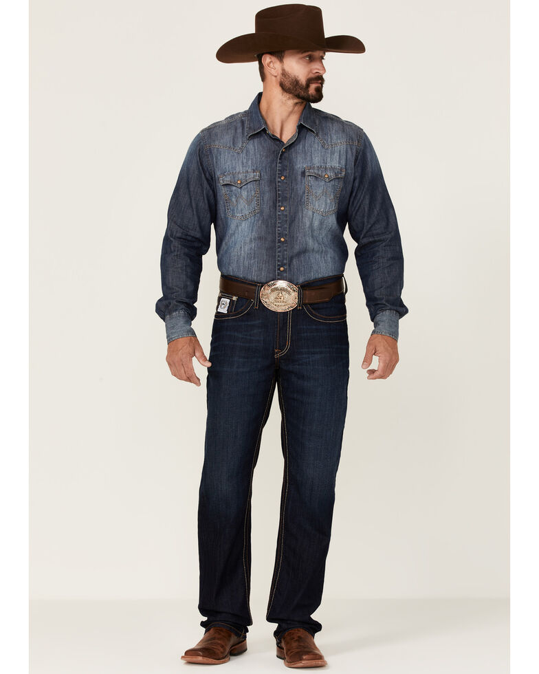 Cinch Men's White Label Dark Wash Performance Stretch Relaxed Straight Jeans, Indigo, hi-res