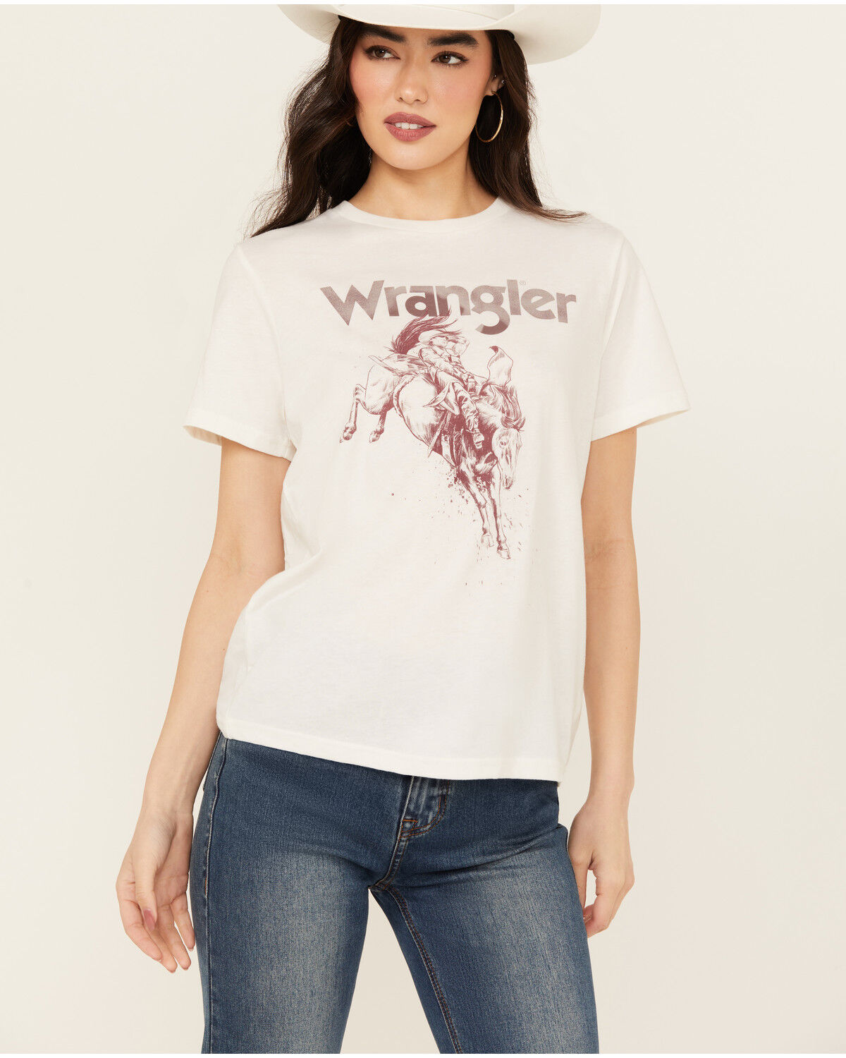 Image #1 - Wrangler Women's Bucking Bronco Logo Short Sleeve Graphic Tee, White, hi-res