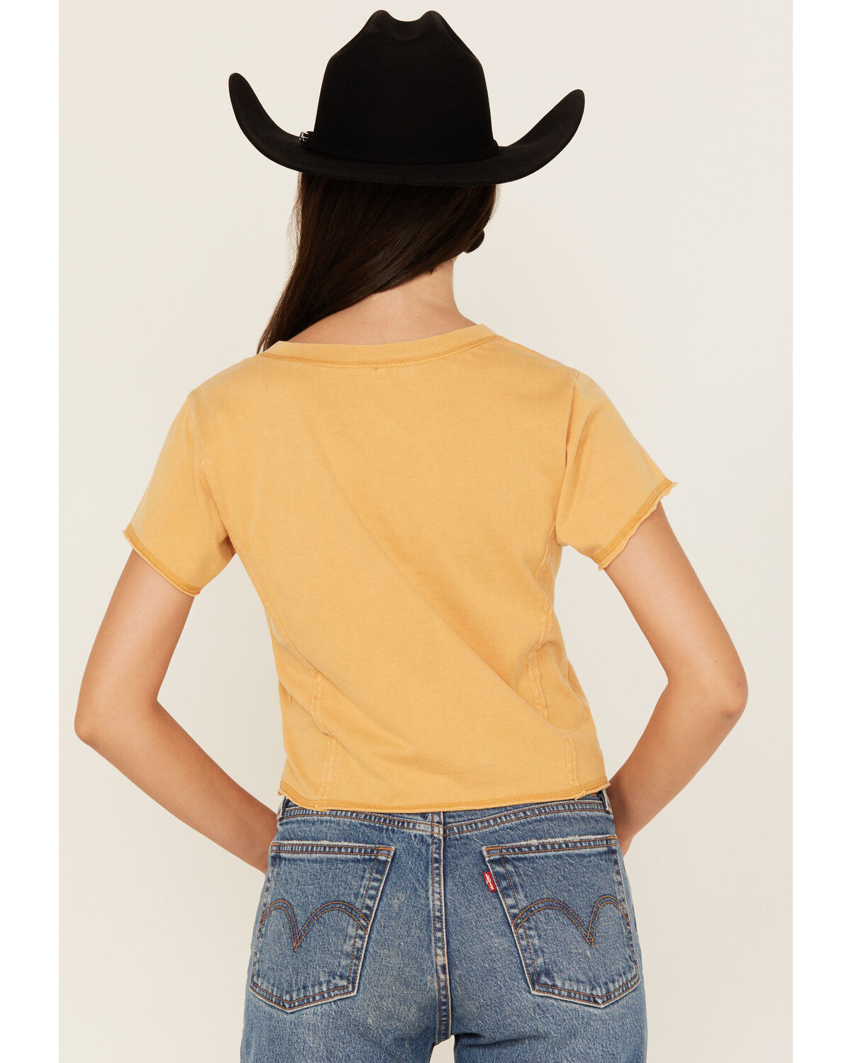 Image #4 - Cleo + Wolf Women's Baby Full Throttle Short Sleeve Cropped Graphic Tee, Dark Yellow, hi-res