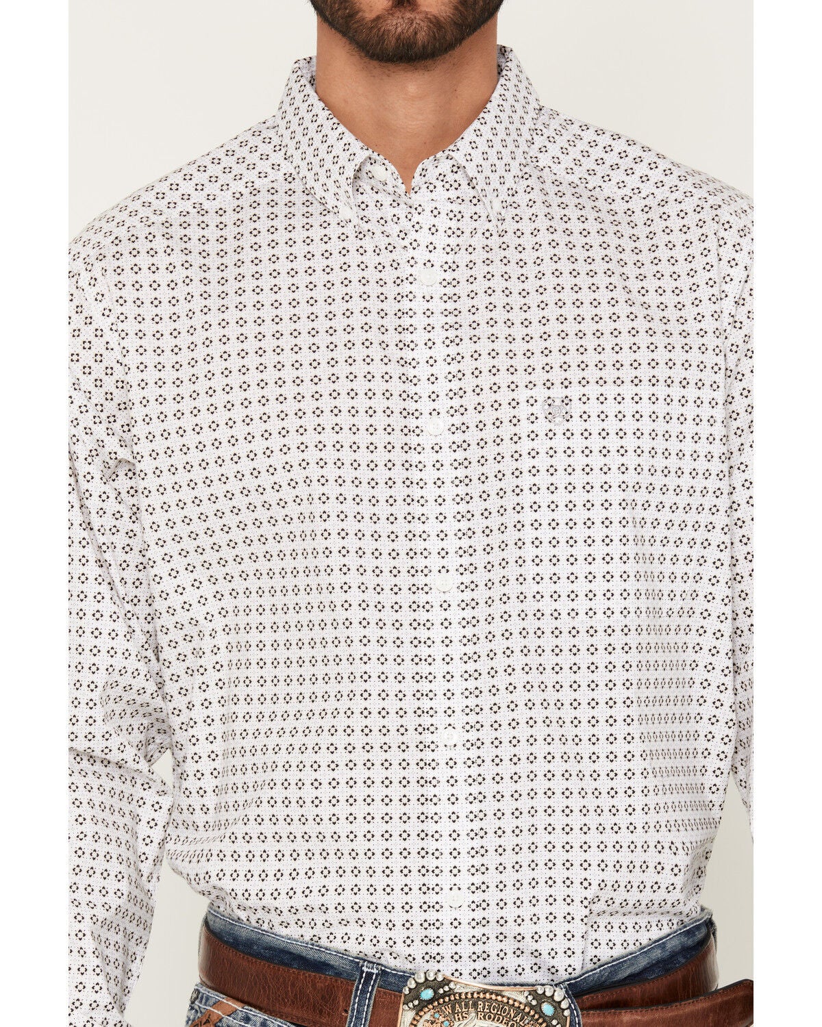 Image #3 - Ariat Men's Boot Barn Exclusive Franz Geo Print Long Sleeve Button-Down Western Shirt - Big, White, hi-res