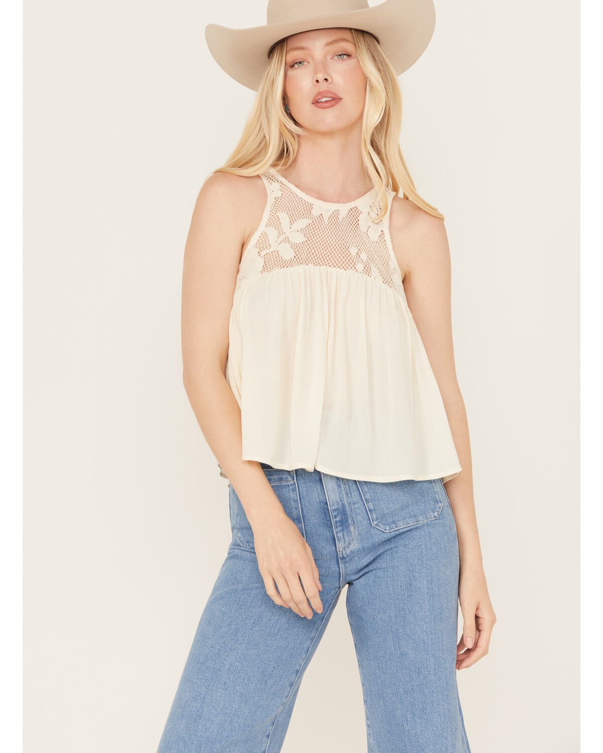 Image #1 - Sadie & Sage Women's Floral Vintage Lover Lace Tank Top, Cream, hi-res