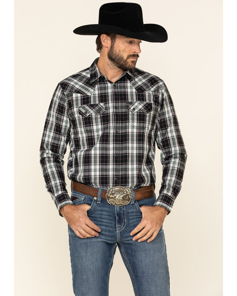 Cody James Men's Willow Plaid Long Sleeve Western Shirt , Black/blue, hi-res