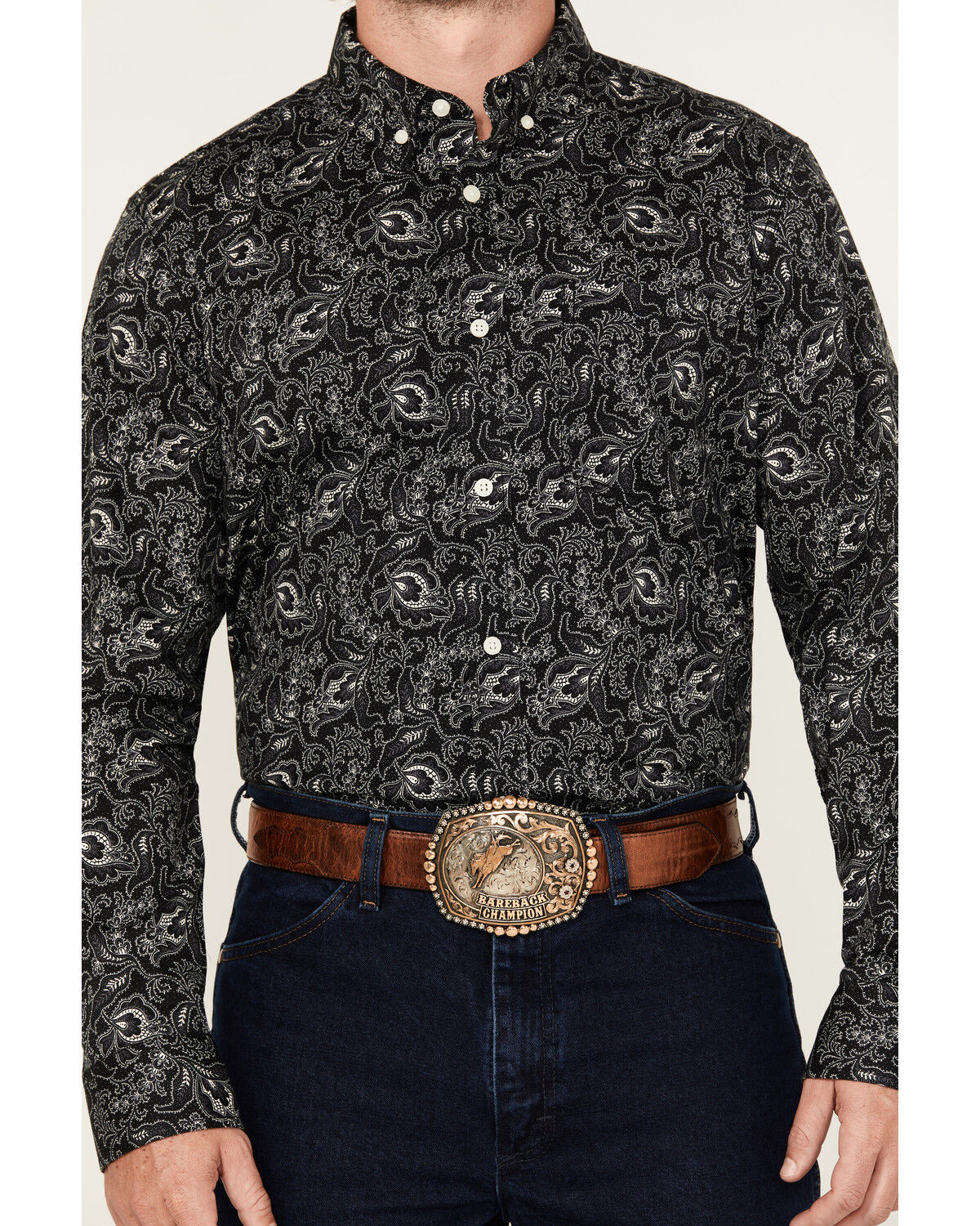 Image #3 - Cody James Men's Parker Paisley Print Long Sleeve Button-Down Stretch Western Shirt, Black, hi-res