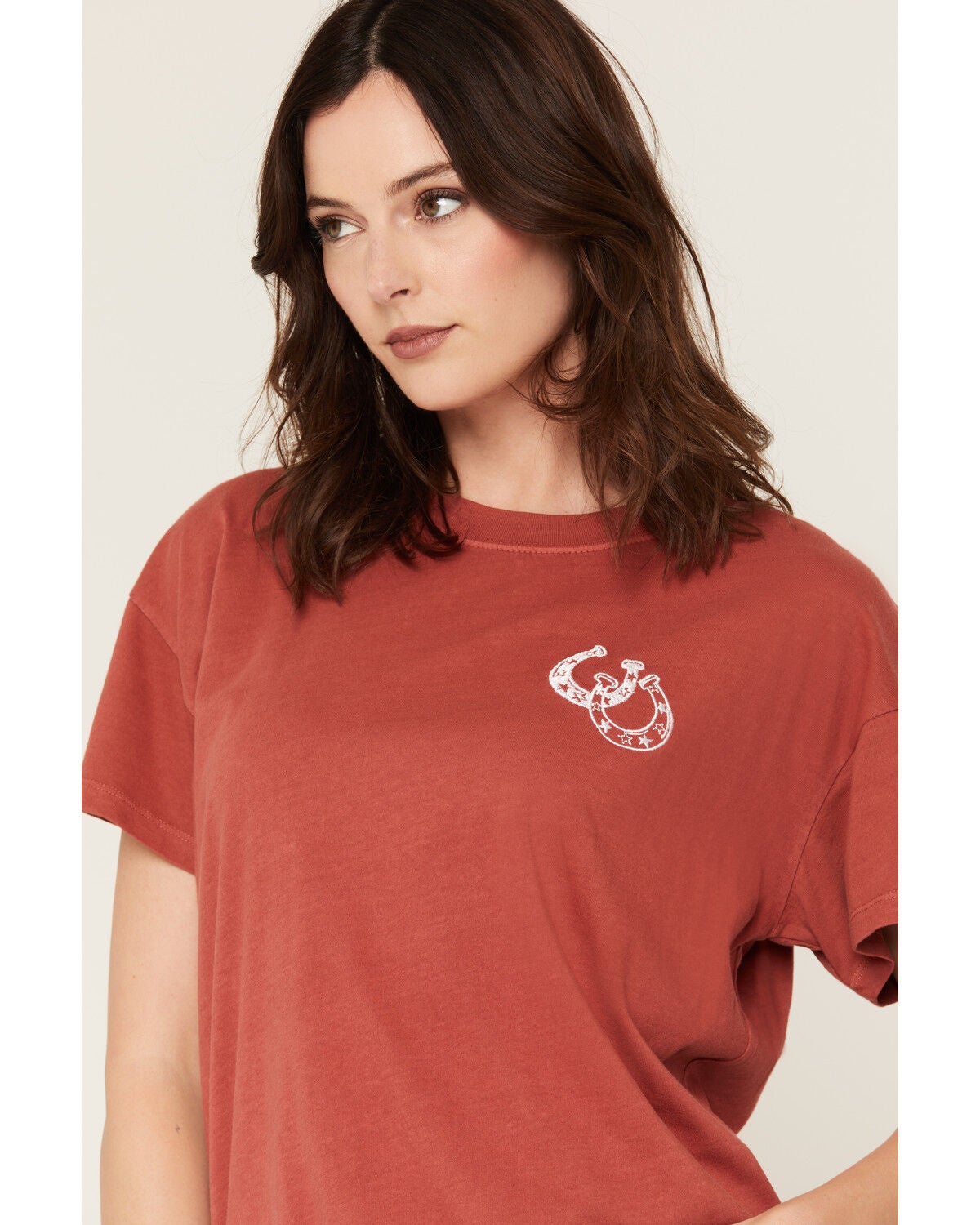 Image #2 - Girl Dangerous Women's Horseshoe Embroidered Short Sleeve Oversized Graphic Tee, Rust Copper, hi-res