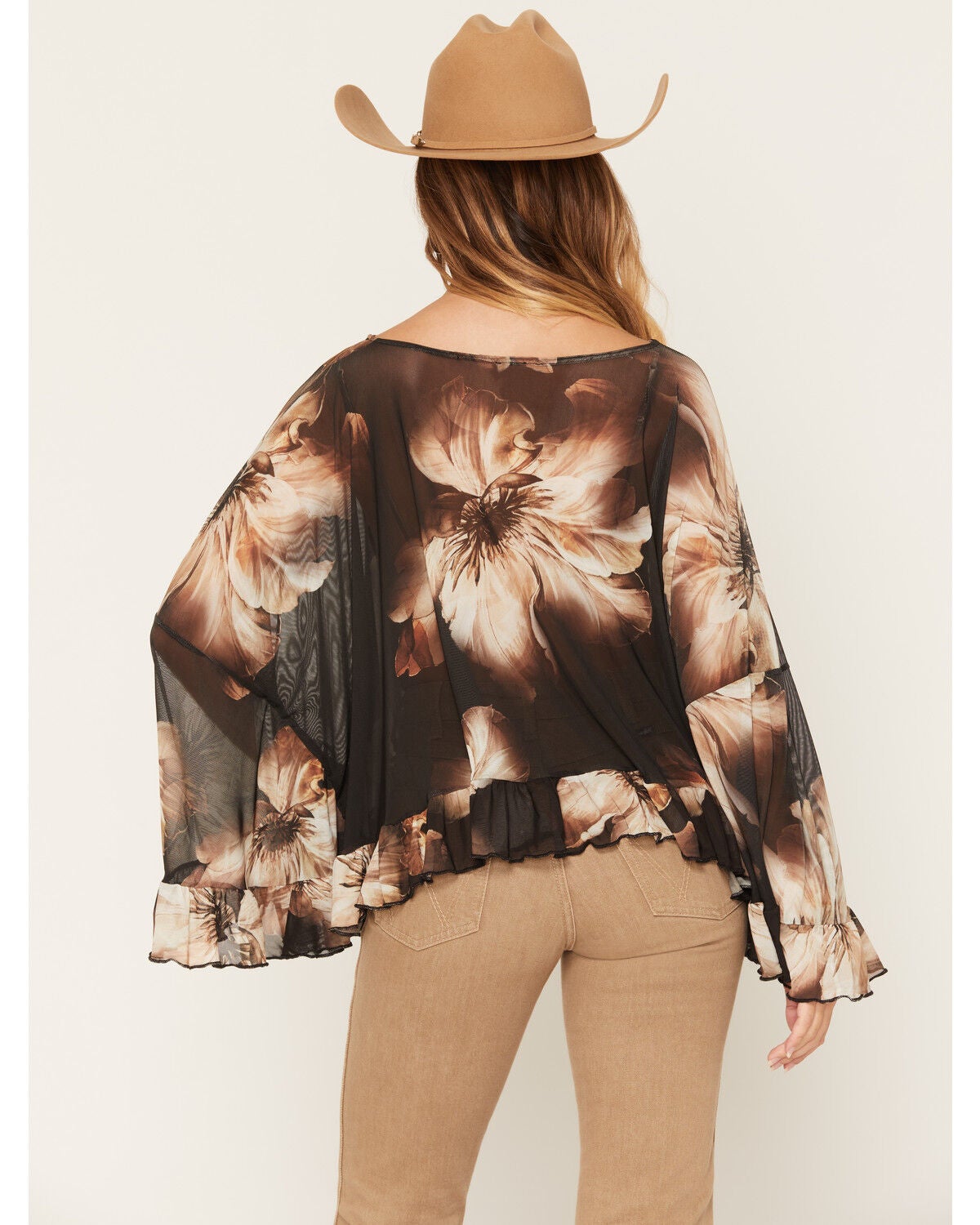 Image #4 - Wild Moss Women's Floral Mesh Poncho Top, Black, hi-res