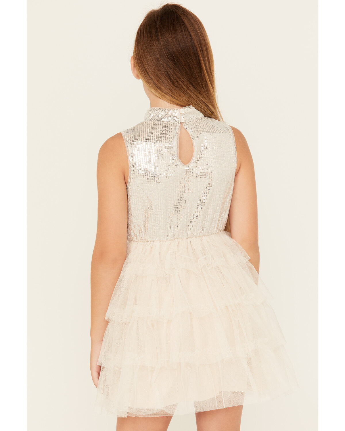 Image #4 - Sugar California Girls' Sequin Ruffle Sleeveless Dress, Silver, hi-res