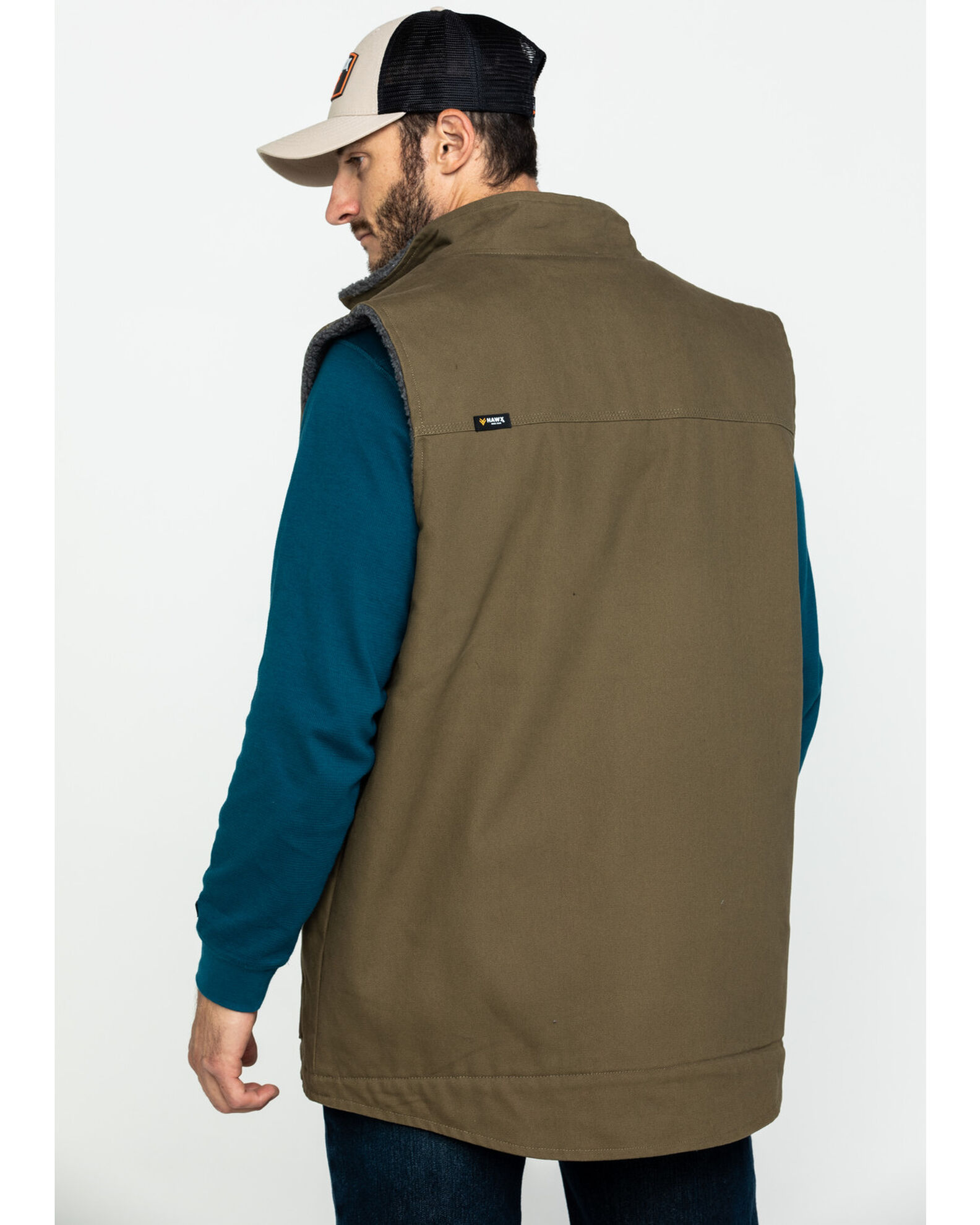 Hawx Men's Olive Canvas Sherpa Lined Work Vest