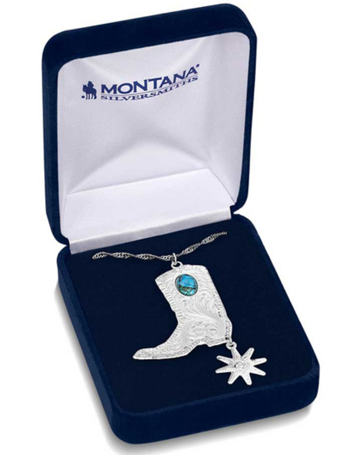 Image #3 - Montana Silversmiths Women's Chiseled Boots & Spurs Turquoise Necklace, Silver, hi-res