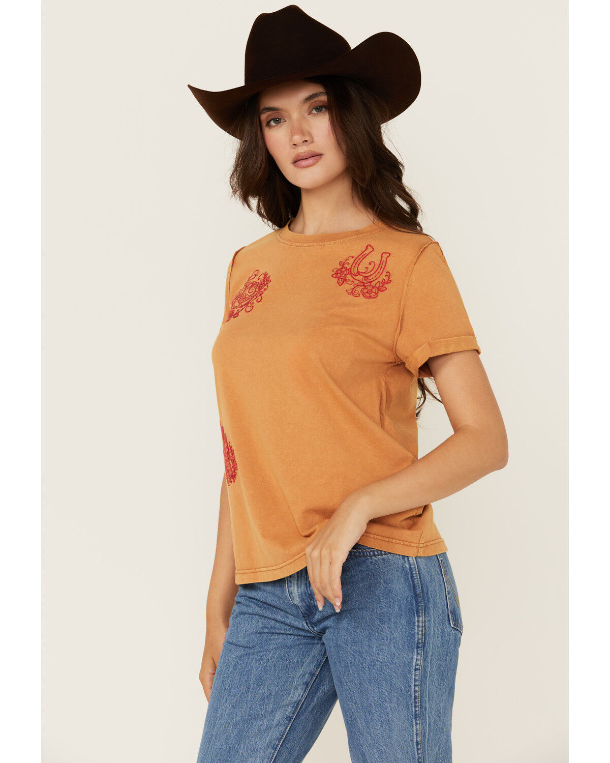 Image #1 - Blue B Women's Western Motif Short Sleeve Graphic Tee, Rust Copper, hi-res
