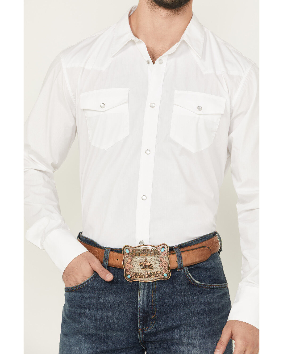 Image #3 - Gibson Men's Solid Long Sleeve Pearl Snap Western Shirt, White, hi-res