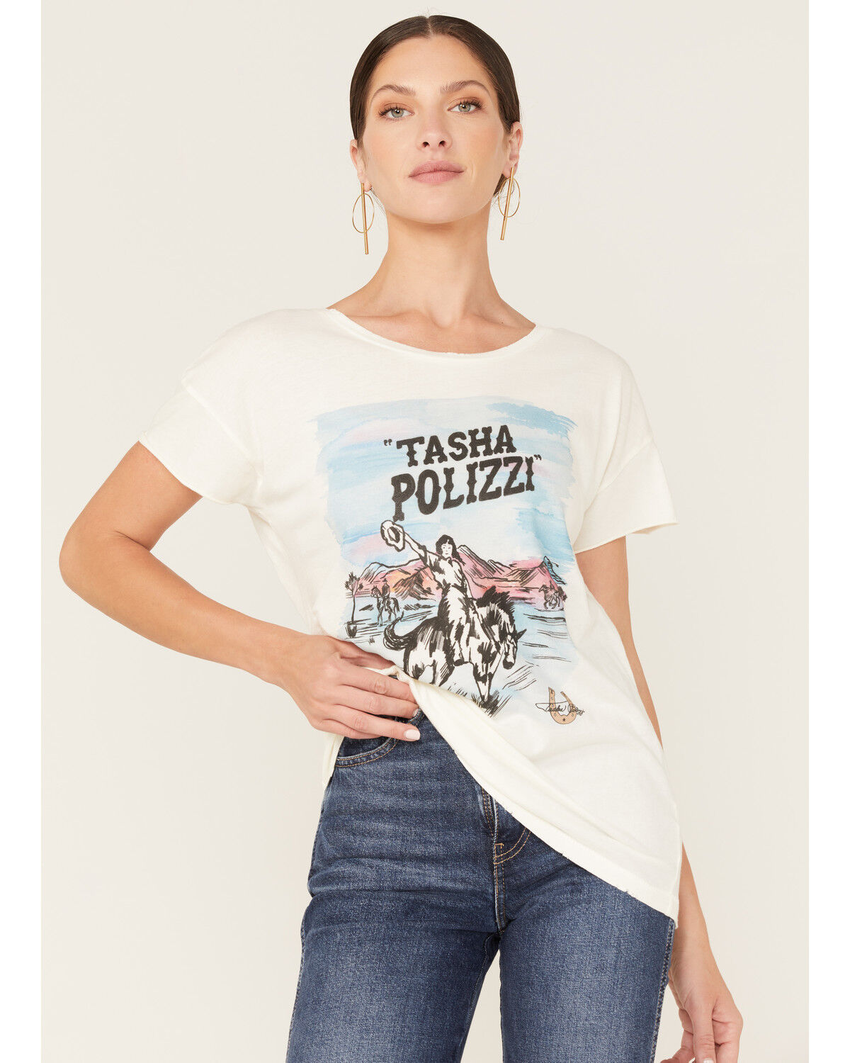 Image #1 - Tasha Polizzi Women's Title Watercolor Desert Scene Short Sleeve Graphic Tee, Ivory, hi-res