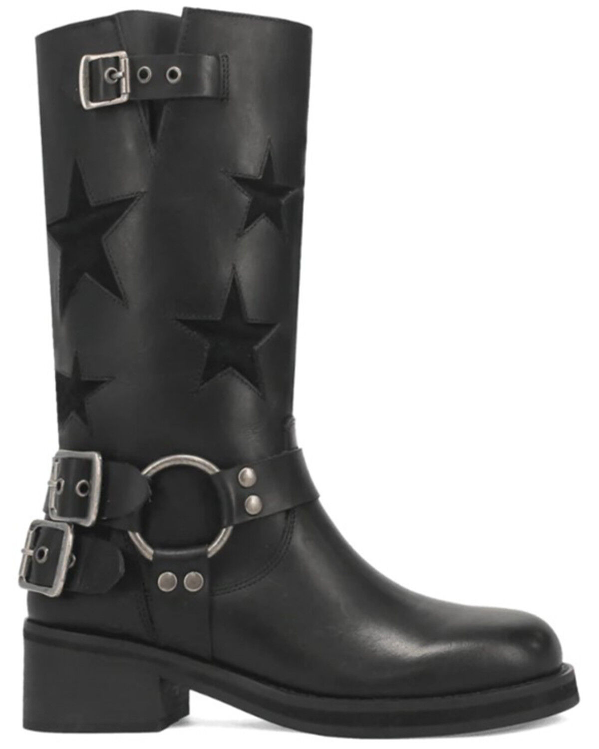 Image #2 - Dingo Women's Blacklist Star Inlay Harness Boots - Round Toe, Black, hi-res