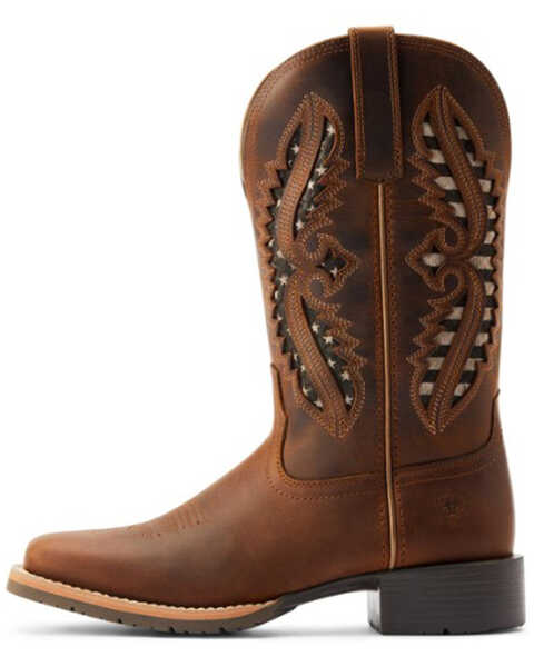 Image #2 - Ariat Women's Hybrid Rancher VentTEK Distressed Western Performance Boots - Broad Square Toe, Brown, hi-res