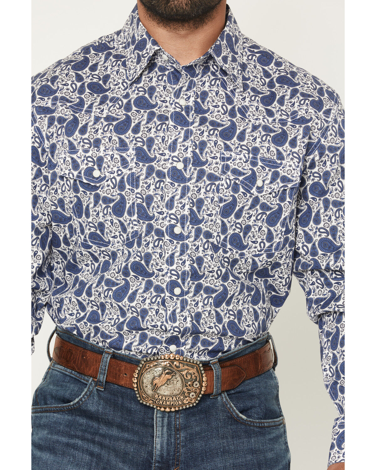 Image #3 - Wrangler 20X Men's Paisley Print Long Sleeve Snap Stretch Western Shirt, White, hi-res