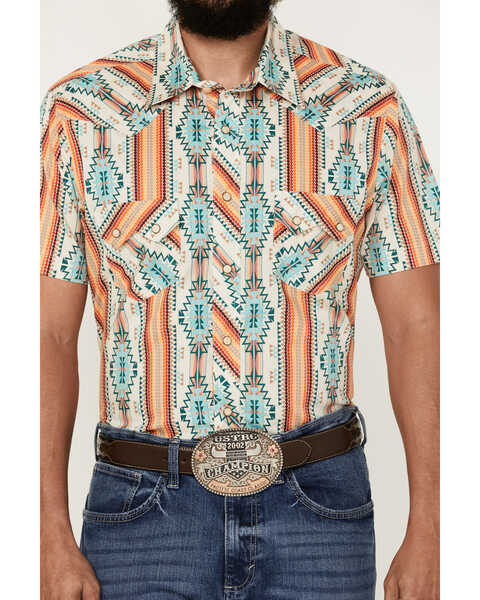 Image #3 - Rock & Roll Denim Men's Southwestern Print Long Sleeve Pearl Snap Stretch Western Shirt , Cream, hi-res