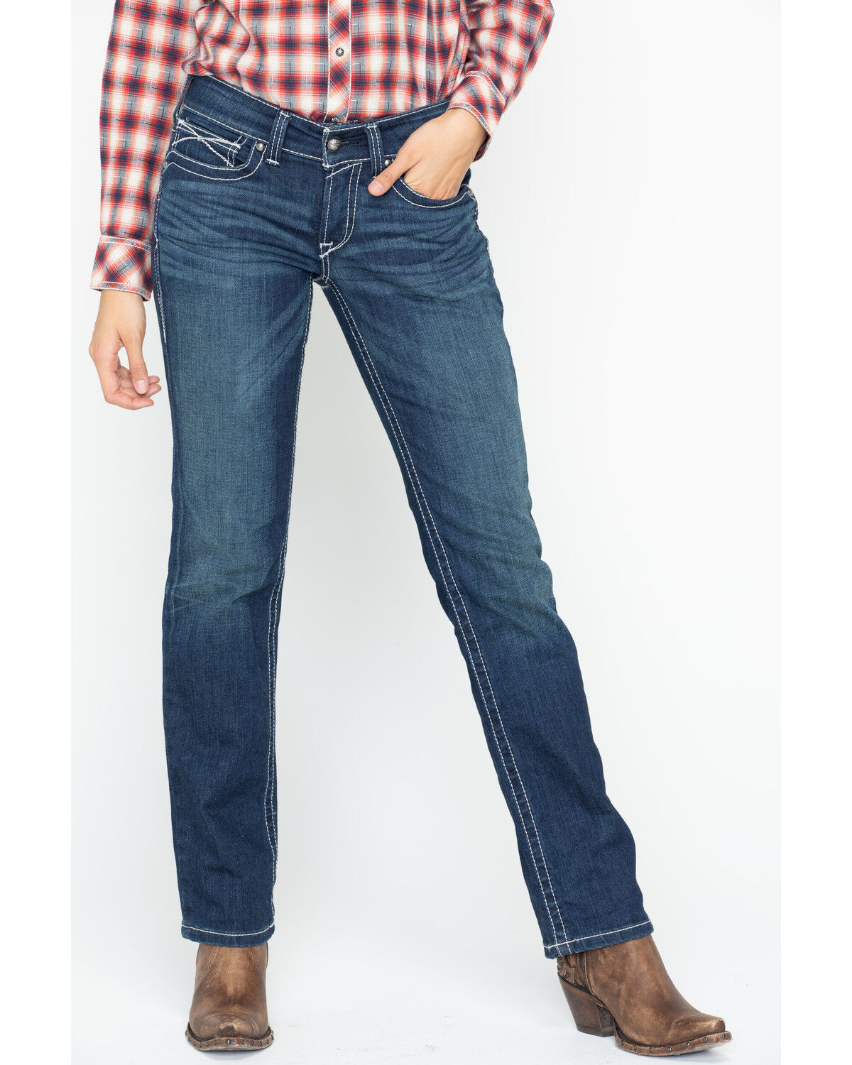 Image #2 - Ariat Women's Mid Rise Icon Stackable Straight Leg Jeans, Indigo, hi-res