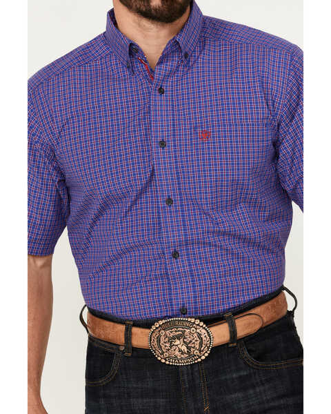 Ariat Men's Jameson Plaid Print Short Sleeve Button-Down Western Shirt - Big , Dark Blue, hi-res