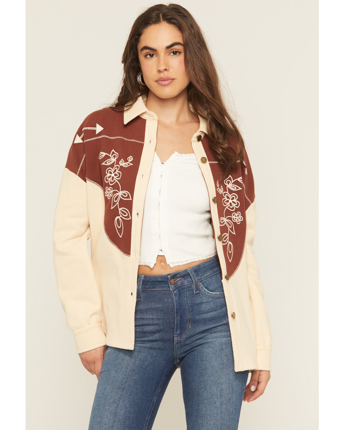 Image #1 - Blue B Women's Western Button-Down Shacket, Cream, hi-res