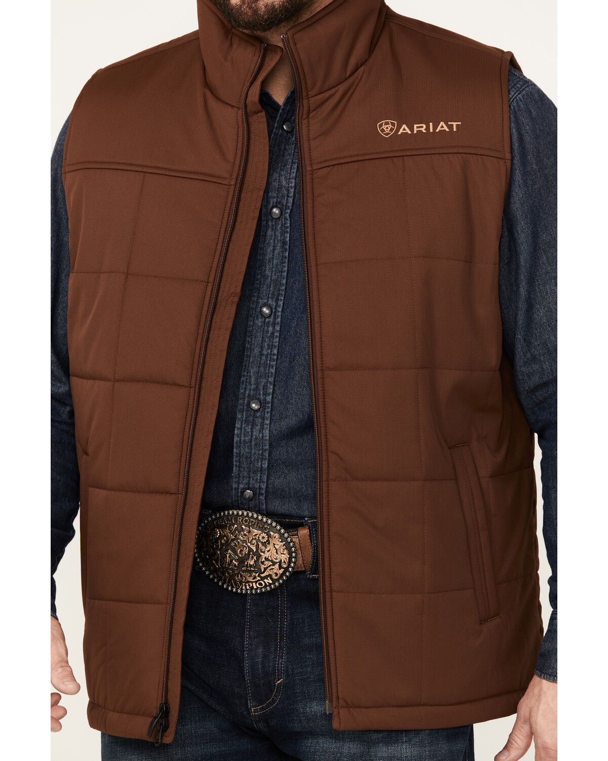 Image #3 - Ariat Men's Crius Solid Insulated Concealed Carry Vest - Tall, Medium Brown, hi-res