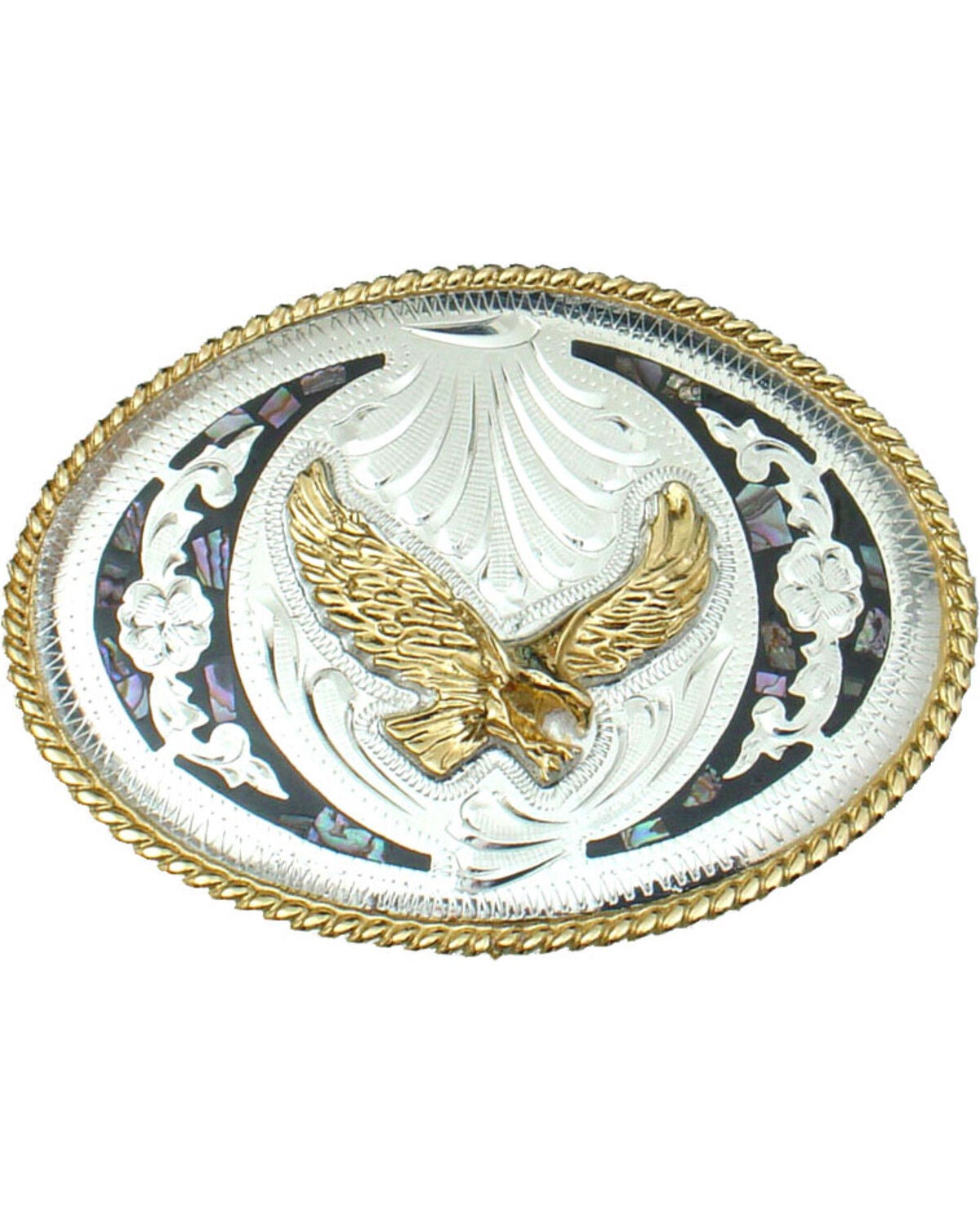 Western Express Men's Silver Abalone and German Eagle Belt Buckle, Silver, hi-res